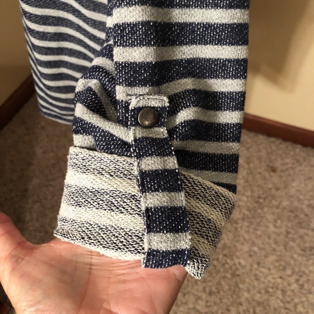 French Laundry Blue/Gray Striped Funnel Neck Top Size L - Picture 8 of 8